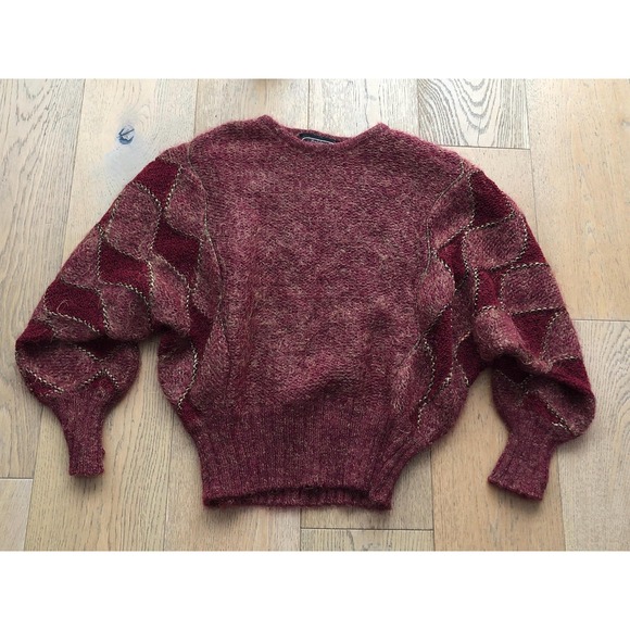 Jean Joseph Le Bon burgundy red gold mohair acrylic blend knit batwing sweater - Picture 9 of 9